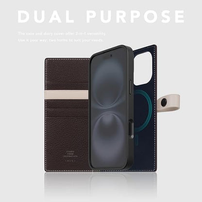 SLG D8 Edition Full Grain Leather Wallet Case for iPhone 16 - [2-in-1] Handcrafted Detachable Diary Style with Magnetic MagSafe Back Cover and Snap Closure, Gift Box Included (Brown Cream) - color: [D8 Edition] Brown Cream, size: iPhone 16
