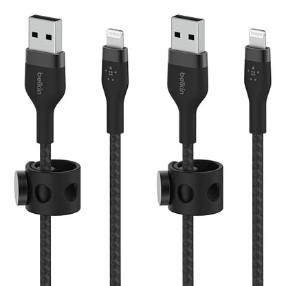 Belkin USB A to Lightning Braided Cable 2 Pack, 6.6ft iPhone Charger Cord - color: Black, style: 2M 2-Pack