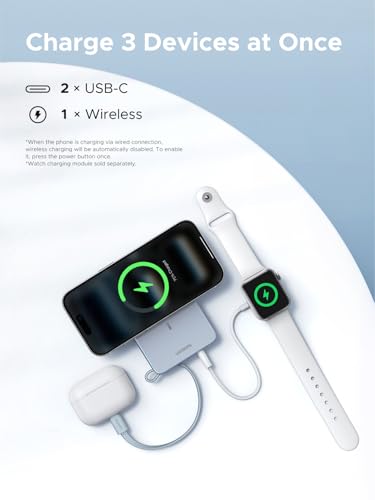 UGREEN MagFlow 10000mAh Qi2 25W Wireless Power Bank Built-in Cable - color: Blue