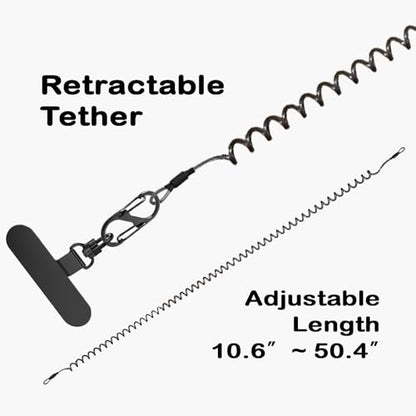 Prime Comfort Phone Tether with Carabiner Clip and 360° Tether Tab, Cell Phone Tether Lanyard with Retractable Keychain - color: Black