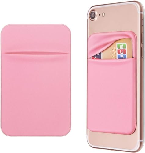 Cell Phone Pocket Self Adhesive Card Holder Stick On Wallet Sleeve with Adhesive RFID Card ID Credit Card ATM Card Holder storage for Phone Android (Pink)