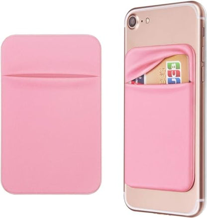 Cell Phone Pocket Self Adhesive Card Holder Stick On Wallet Sleeve with Adhesive RFID Card ID Credit Card ATM Card Holder storage for Phone Android (Pink)