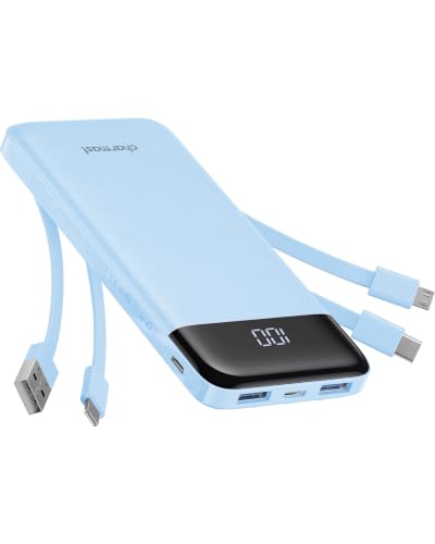 charmast Power Bank Portable Charger with Reinforced Built-in 4 Cables - color: SkyBlue