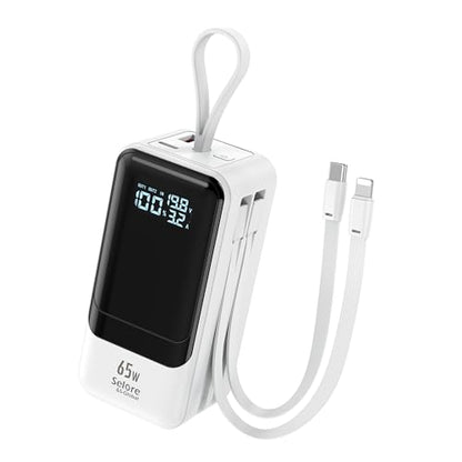 Selore&S-Global 65W Power Bank for Laptop, 18400mAh Fast Charging Portable Charger, Battery Pack with Dual Built-in USB-C & Lightning Cables, LCD Display Travel Chargers for MacBook/Dell XPS