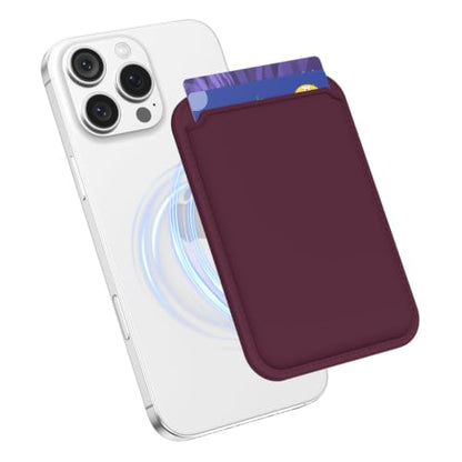 oakxco Magnetic Phone Wallet Stick On, Secure Phone Card Holder Silicone Compatible with Magsafe, Adhesive Pocket Sleeve ID Credit Card, Slim Thin Card Case, Compatible with iPhone Samsung, Burgundy - color: Burgundy