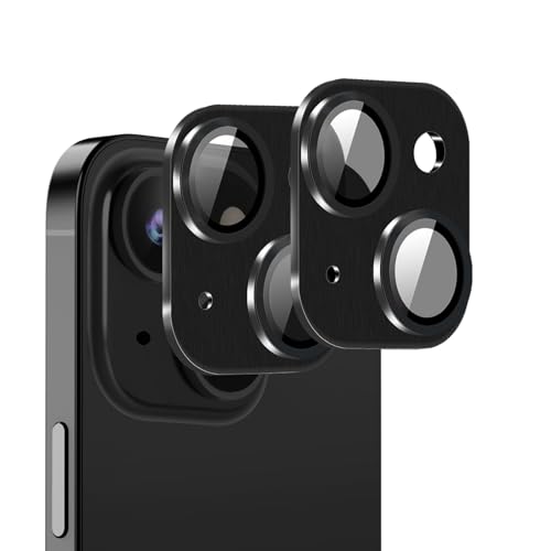 [Black][2 Pack] Camera Lens Protector for iPhone 15/15 Plus,Ultra HD 9H Tempered Glass Camera Cover screen Metal Ring Case Friendly Scratch Resistant Easy to Install - color: Black