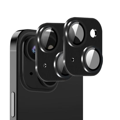 [Black][2 Pack] Camera Lens Protector for iPhone 15/15 Plus,Ultra HD 9H Tempered Glass Camera Cover screen Metal Ring Case Friendly Scratch Resistant Easy to Install - color: Black