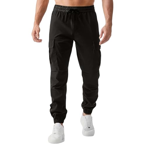 Men's Cargo Pants Canvas Durable Tactical Water Resistant Flap Pockets BDU Travel Camping Tactical Pants for Men - color: A Black, size: Medium