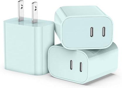 USB C Charger Block 3 Pack, Dual Port 20W Fast Wall Plug (Green) - color: Green
