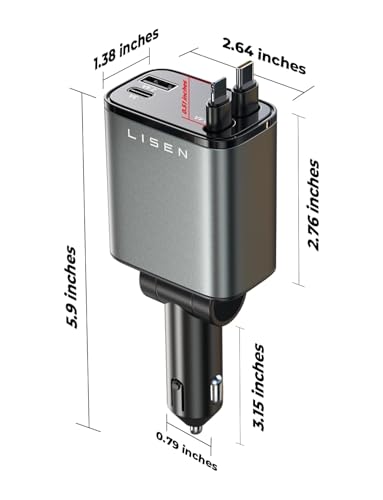 LISEN Retractable Car Charger 4 in 1 for Cars, 84W Retractable USB C, Black - color: Black, size: 31.5 Inch