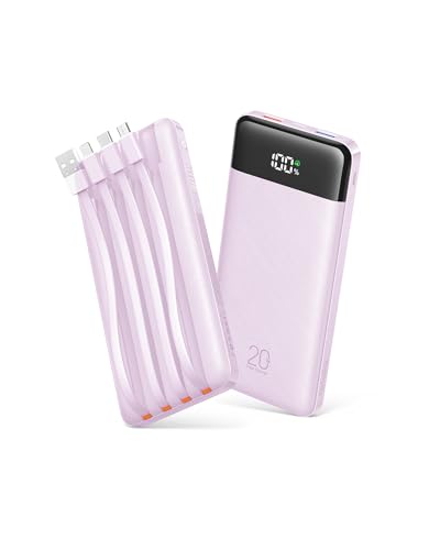 Orfeika 20000mAh Power Bank, Portable Charger with 4 Built-in Cables - color: Lavender