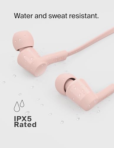 Belkin USB-C Wired Earbuds, Adjustable Volume Limiter, IPX5 - color: Pink, size: One Size, style: USB-C + Volume Control