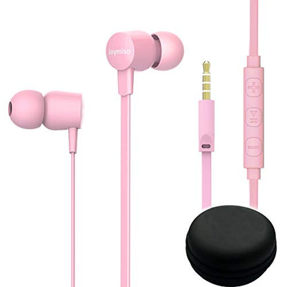 Joymiso Wired Earbuds for School Kids Women Small Ears w Mic and Case, Pink