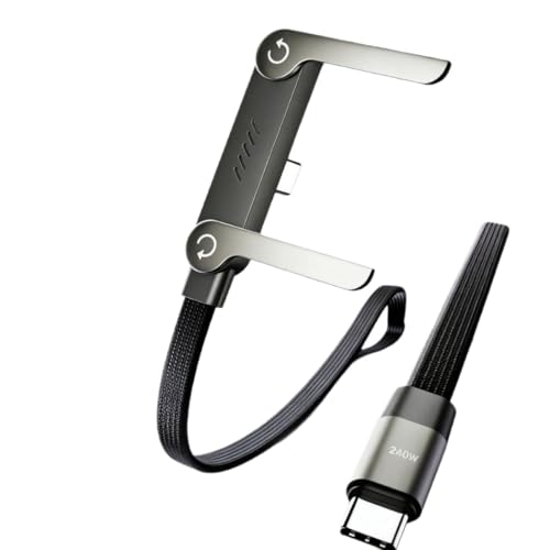 USB C to USB C Braided Cable [5ft], Sideways Phone Charger,240W Fast Charging Cable with Integrated Folding Phone Stand for Gaming Office Travel