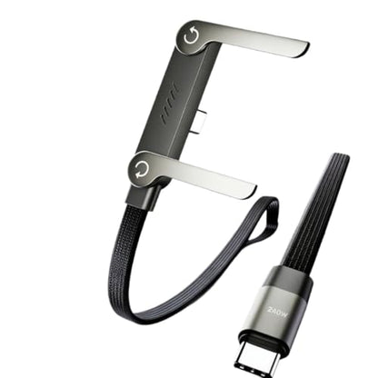 USB C to USB C Braided Cable [5ft], Sideways Phone Charger,240W Fast Charging Cable with Integrated Folding Phone Stand for Gaming Office Travel