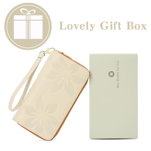 GOIACII Women's Wallet RFID Blocking Leather Wristlet - color: A07 White Brown