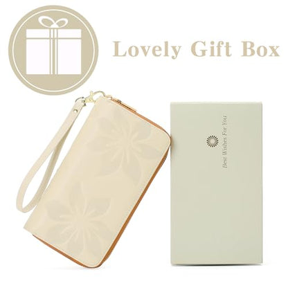 GOIACII Women's Wallet RFID Blocking Leather Wristlet - color: A07 White Brown