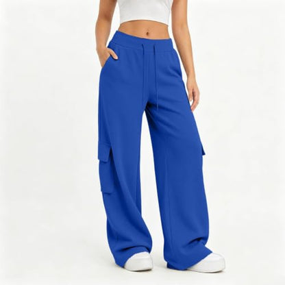 Cargo Sweatpants For Women Baggy Drawstring Waist Hiking Pants Lightweight Y2k Stretch Athletic Joggers With Pockets - color: Blue, size: Large