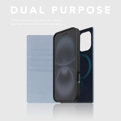 SLG D8 Full Grain Leather Wallet Case for iPhone 16 - [2-in-1] Handcrafted Detachable Diary Style with Magnetic MagSafe Back Cover, Gift Box Included (Powder Blue) - color: [D8 Full Grain] Powder Blue, size: iPhone 16