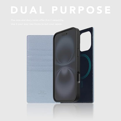 SLG D8 Full Grain Leather Wallet Case for iPhone 16 - [2-in-1] Handcrafted Detachable Diary Style with Magnetic MagSafe Back Cover, Gift Box Included (Powder Blue) - color: [D8 Full Grain] Powder Blue, size: iPhone 16
