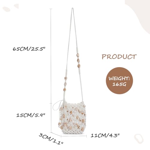 Boho Beaded Small Crossbody Bag for Women, Lightweight Crochet Cell Phone Purse with Adjustable Strap Crossbody Phone Purse - color: Beige
