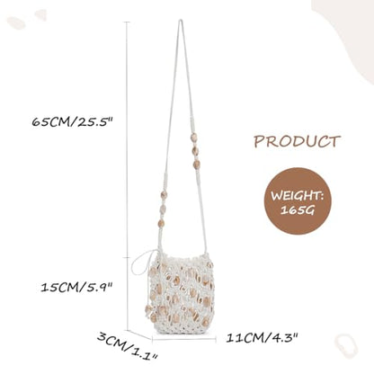 Boho Beaded Small Crossbody Bag for Women, Lightweight Crochet Cell Phone Purse with Adjustable Strap Crossbody Phone Purse - color: Beige