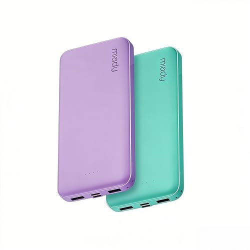 Miady 2-Pack Portable Charger, Slim 10000mAh Power Bank Travel Battery Pack - color: Green+Purple