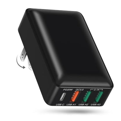 Flat USB C Charger Block, OKRAY 40W 4-Port Fast Charging Foldable Wall Plug - color: Black - 1Pack