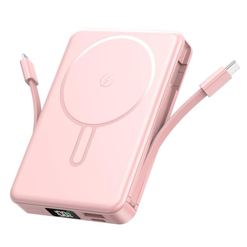 Magnetic Portable Charger, Power Bank Fast Charging 22.5W 10000mAh, Portable Charger with Built in Cable, for Magsafe Battery Pack Compatible with iPhone 17/16/15/14/13/12 Pro/Pro Max, Samsung Pink - color: Pink