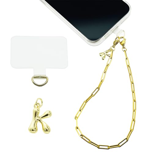 Phone Wrist Strap Metal Phone Chain Wristlet Strap Detachable Cellphone Lanyard Wrist with Tether Tab - color: 07_gold Letter K