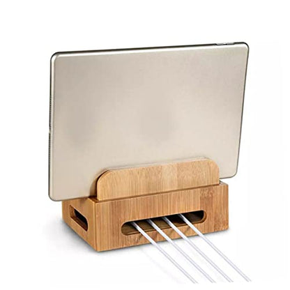 KALLORY Wooden Phone Bracket with Multi Grid Storage Tabletop Organizer