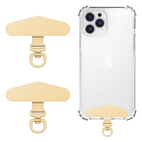MoKo 2 Pack Metal Phone Tether Tabs, Rotatable 360° Phone Lanyard Patch - color: Light Gold
