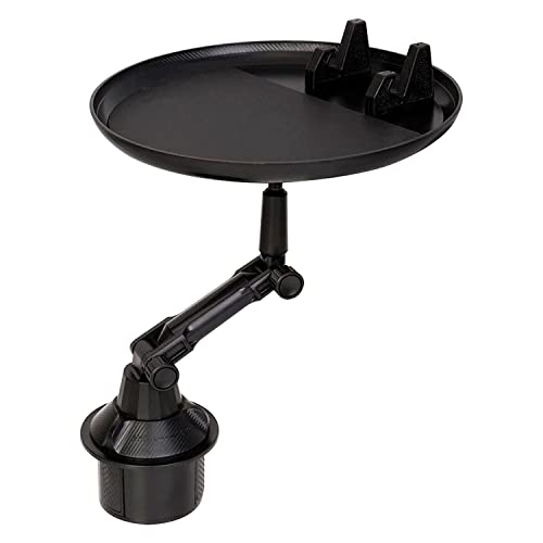 Cellet Cup Holder Tray for Car with Phone Mount – Expandable Base, 360° Rotation Food & Drink Tray with Non-Slip Surface, Adjustable Arm for Eating in Vehicle – Fits Most Standard Car Cup Holders - style: Food Tray