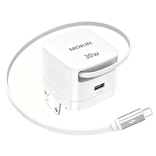 Fast Charger for iPhone 16 Pro Max, 30W GaN USB-C Charger Block, 2 Port w/Built-in Retractable C Cable & Foldable Plug, PD/PPS for iPhone 16 Series/Pixel 9 pro/Galaxy/iPad (USB C Cable)