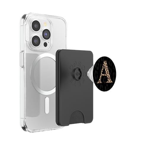Black Leopard Print Cute Initial Letter A Monogram For Women PopSockets PopWallet for MagSafe - style: Magnetic PopWallet