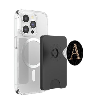 Black Leopard Print Cute Initial Letter A Monogram For Women PopSockets PopWallet for MagSafe - style: Magnetic PopWallet