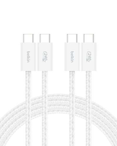 Belkin USB C to USB C 240W Cable 2 Pack, 6.6ft Fast iPhone Charger Cord - color: White, style: 6.6 ft - 2 pack