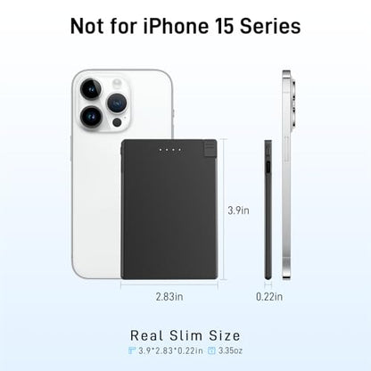 TNTOR Thin Portable Phone Charger with Built in Lightning Cable-3500mAhUltra Slim Travel Power Bank for Pocket Wallet Compatible with iPhone 14/13/12/11/X/8 Series (Not for iPhone 15 16 Series)