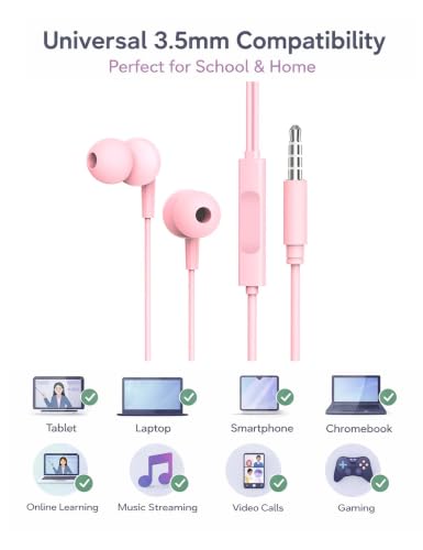 2-Pack Teens Wired Earbuds with Cases, 3.5mm School Headphones,Kitty&Floret - color: Kitty and Floret