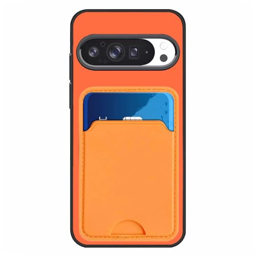 for Google Pixel 9/9 Pro Case with Screen Protector, Silicone Slim Wallet Cover with Card Holder Shock Absorption Rubber Case Compatible for Google Pixel 9/9 Pro 6.3" Smartphone -Orange