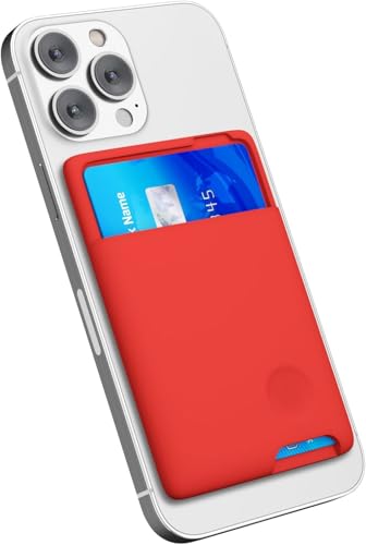 oakxco Phone Wallet Stick On, Secure Phone Card Holder Silicone, Adhesive Pocket Sleeve ID Credit Card, Slim Thin Card Case for Men Women Cute, Compatible with Apple iPhone Samsung Pixel, Red - color: Red
