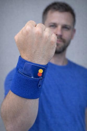 Suddora Zipper Wrist Pouch - Sweatband/Wristband Wallet for Keys, ID, Cards, Cash - color: Blue
