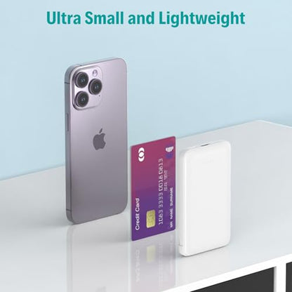 Sethruki Smallest Portable Charger with Built-in Cables 5000mAh,Ultra Slim Power Bank,Mini High Speed External Battery Packs,Lightweight USB C Phone Charger for iPhone Samsung Google Android (White) - color: white