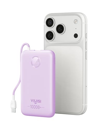 VIYISI Ultra Slim Portable Charger Small 10000mah with Built-in USB C Cable - color: Purple