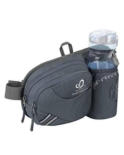 WATERFLY Fanny Pack Waist Bag: Waist Pack for Women Men with Water Bottle Holder Hiking Fanny Pack for Running Walking DogWalking Travel Cycling - color: Gray