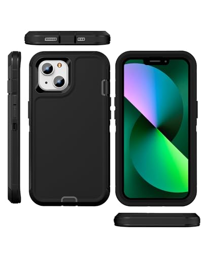 iPhone 13& iPhone 14 Heavy-Duty Case, Military-Grade Shockproof Protection, Includes 2 Tempered Glass Screen Protectors - Black - color: Black