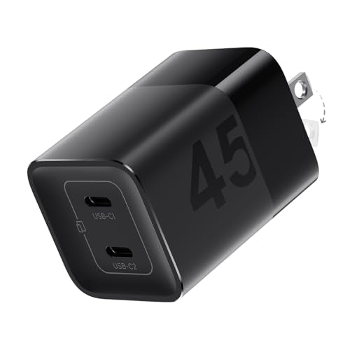 wegear 45W USB C Charger, 2 Port GaN Fast Charging with PPS, Foldable Wall Charger Block for iPhone 18/17/16, iPad, Galaxy S25/S24, Pixel 10/9 (Black) - color: Black