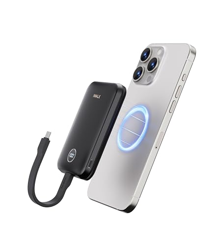 iWALK Magnetic Power Bank 10000mAh, 30W Wireless Portable Charger with Fast Charging USB-C Cable,Qi2 Certified 15W Battery Pack with LED Display for iPhone 17/16/16 Pro/15/14/13 Series, Samsung Galaxy - color: Black