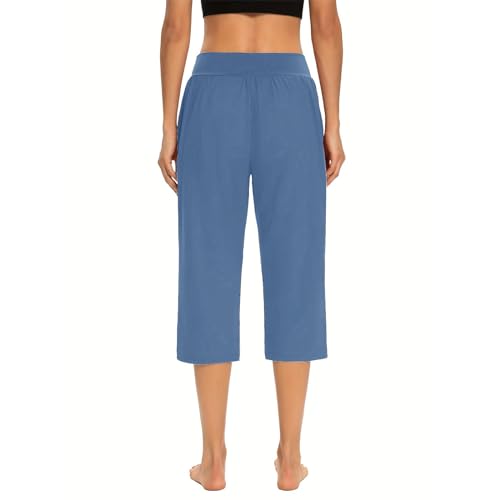 Womens Cropped Pants Plus Size Elasticated Waist Stretch Capri Pant - color: A#02 Blue, size: Small