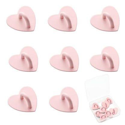 8 Pcs Heart Cell Phone Grip Finger Ring Charm Hooks, Pink Metal Adhesive Finger Grip Loops for DIY Cases, Tablets & Keychains